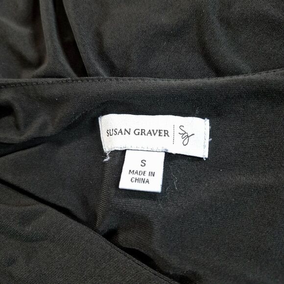 Susan Graver Top Women's Black Liquid Knit Tiered 3/4 Sleeve Scoop Neck Blouse S - Picture 2 of 11